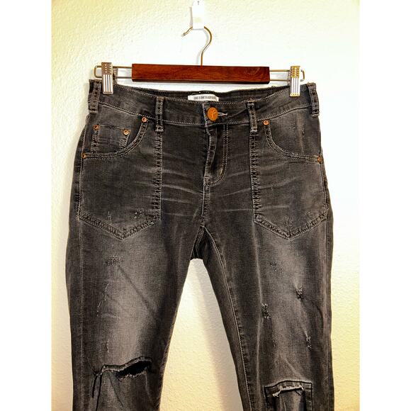 One X Oneteaspoon Freebird II Y2K Grunge Gray Distressed Fitted Short Rise Jeans - Picture 3 of 7